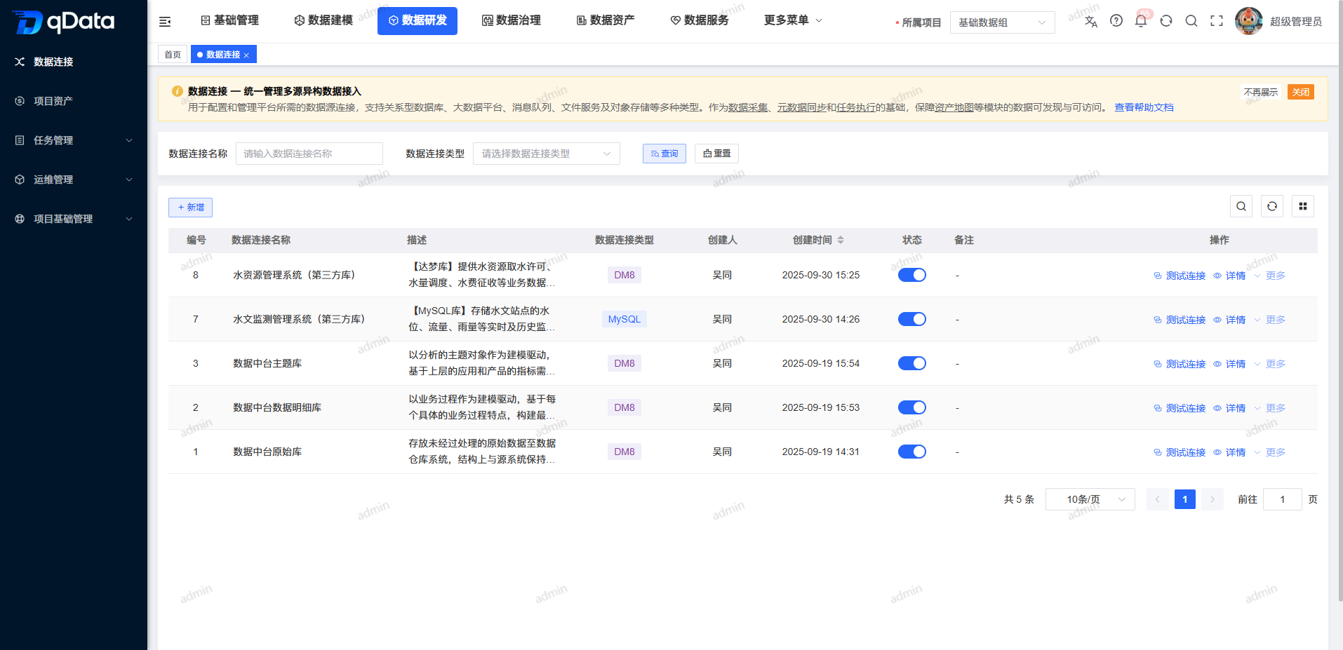 数据连接页面总览