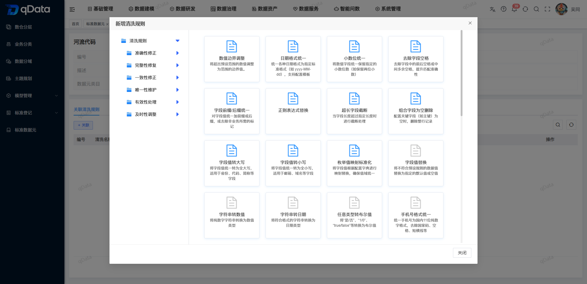 标准数据元清洗规则库