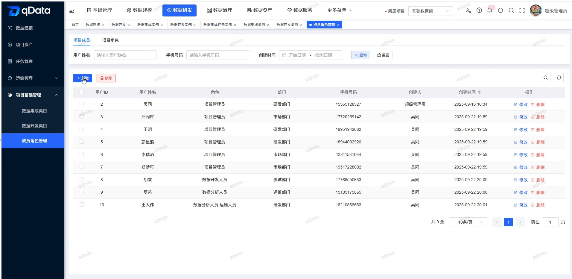 项目成员页面总览