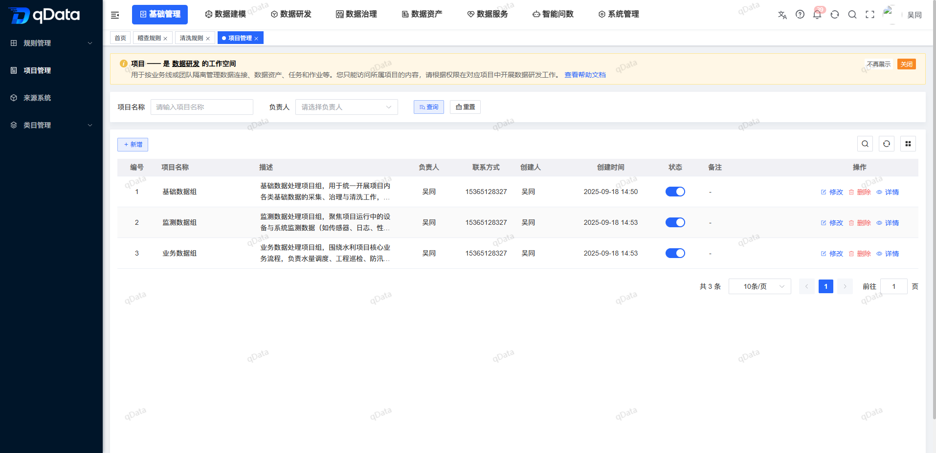 项目管理页面总览
