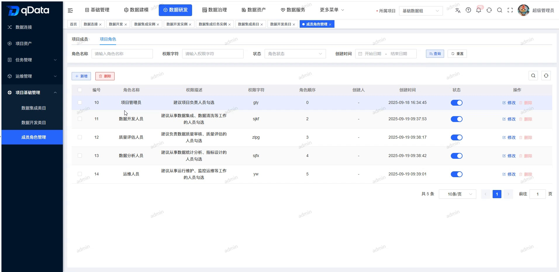 项目角色页面总览