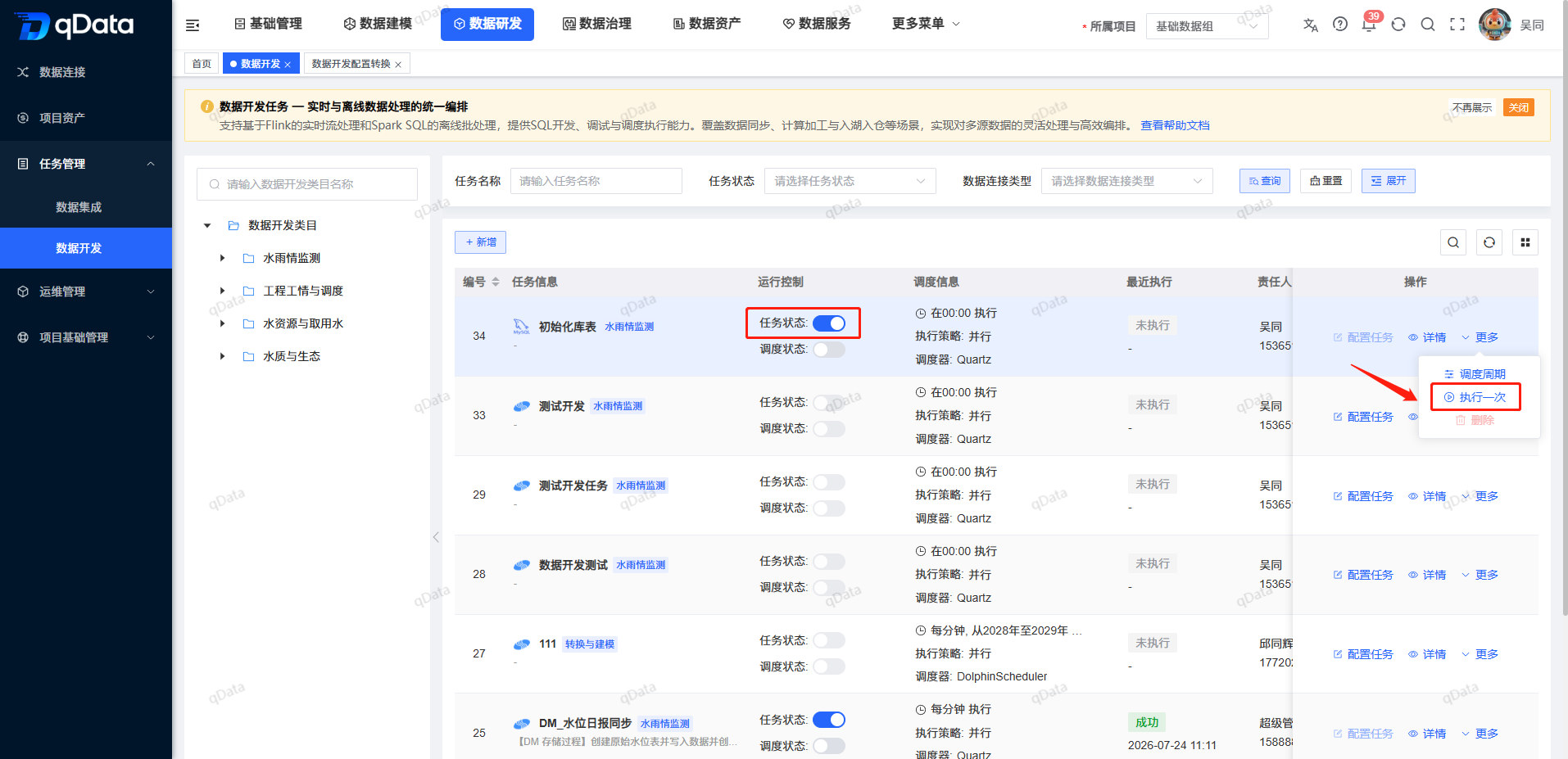 执行数据开发任务