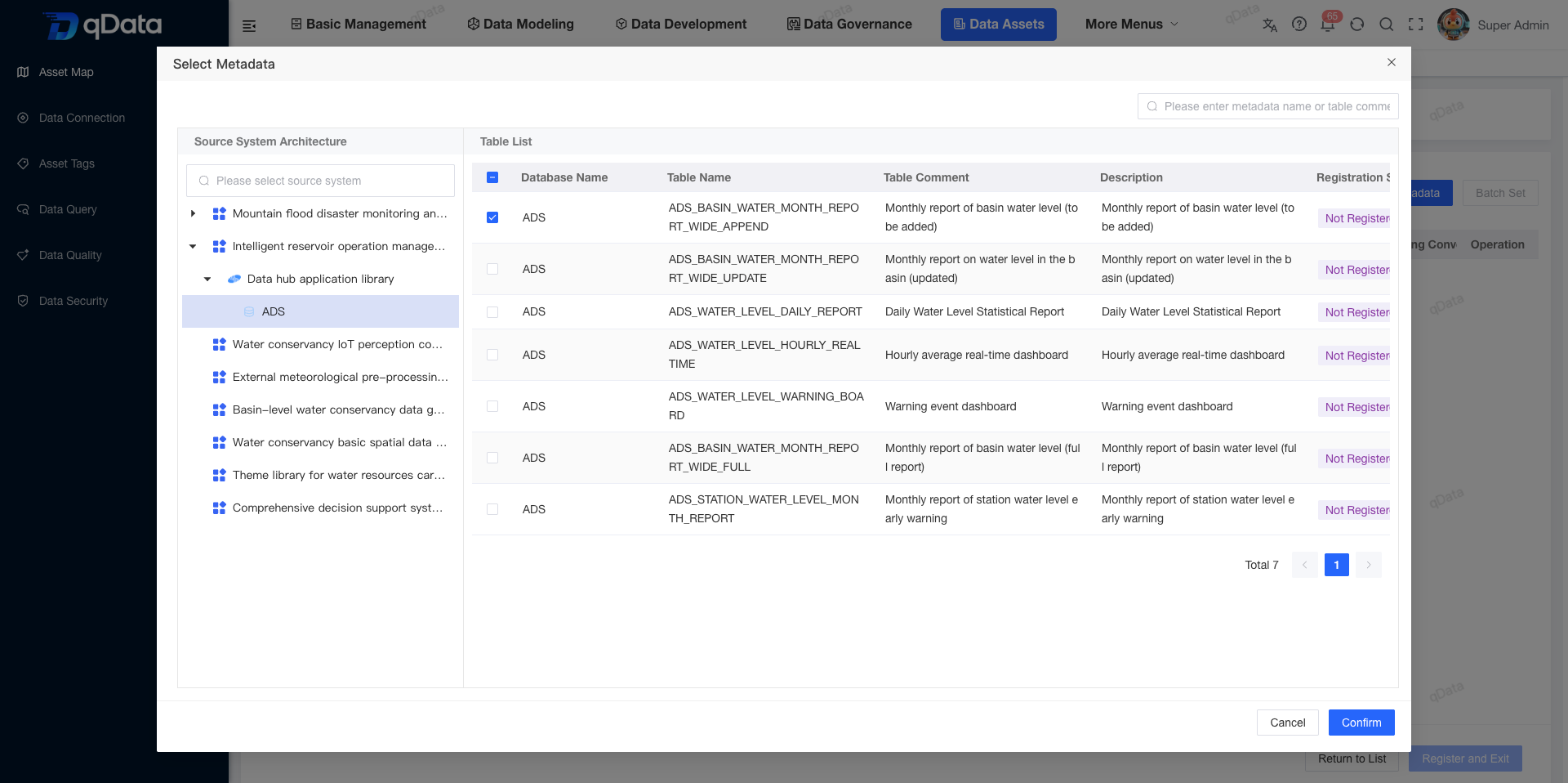 Select the ADS metadata table
