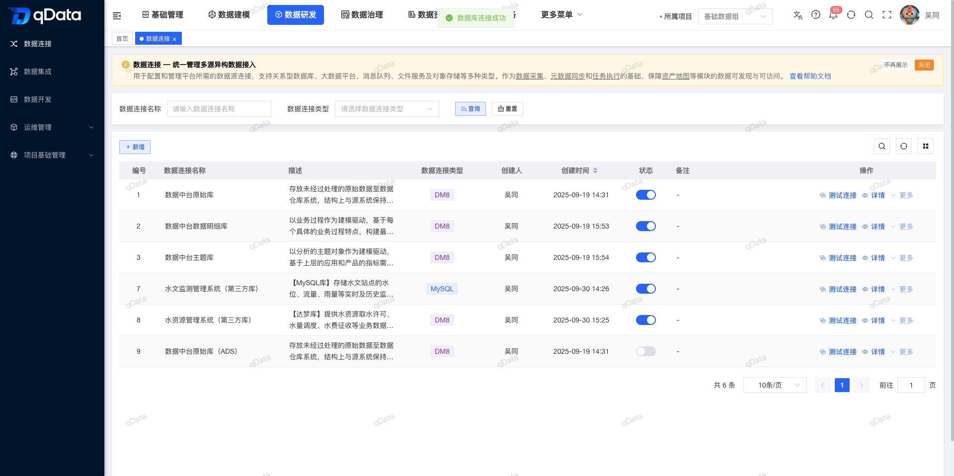 数据连接测试结果