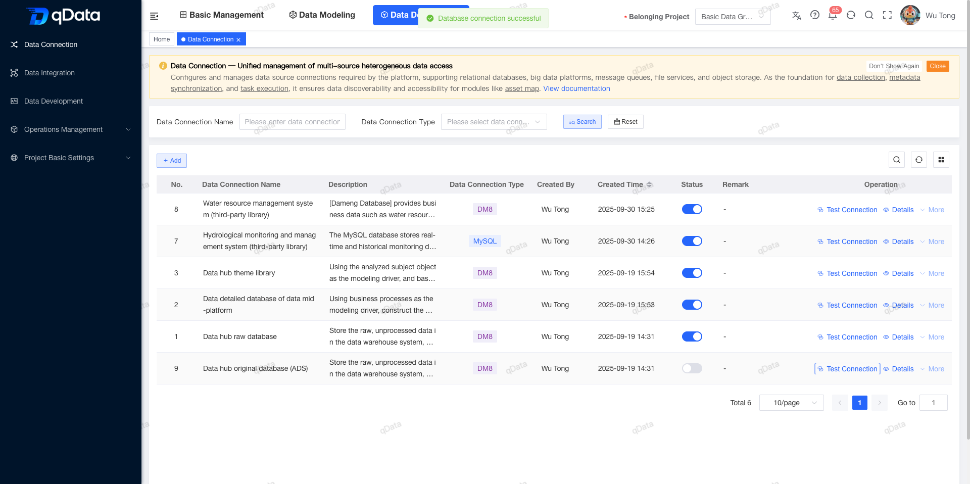 Data connection test result