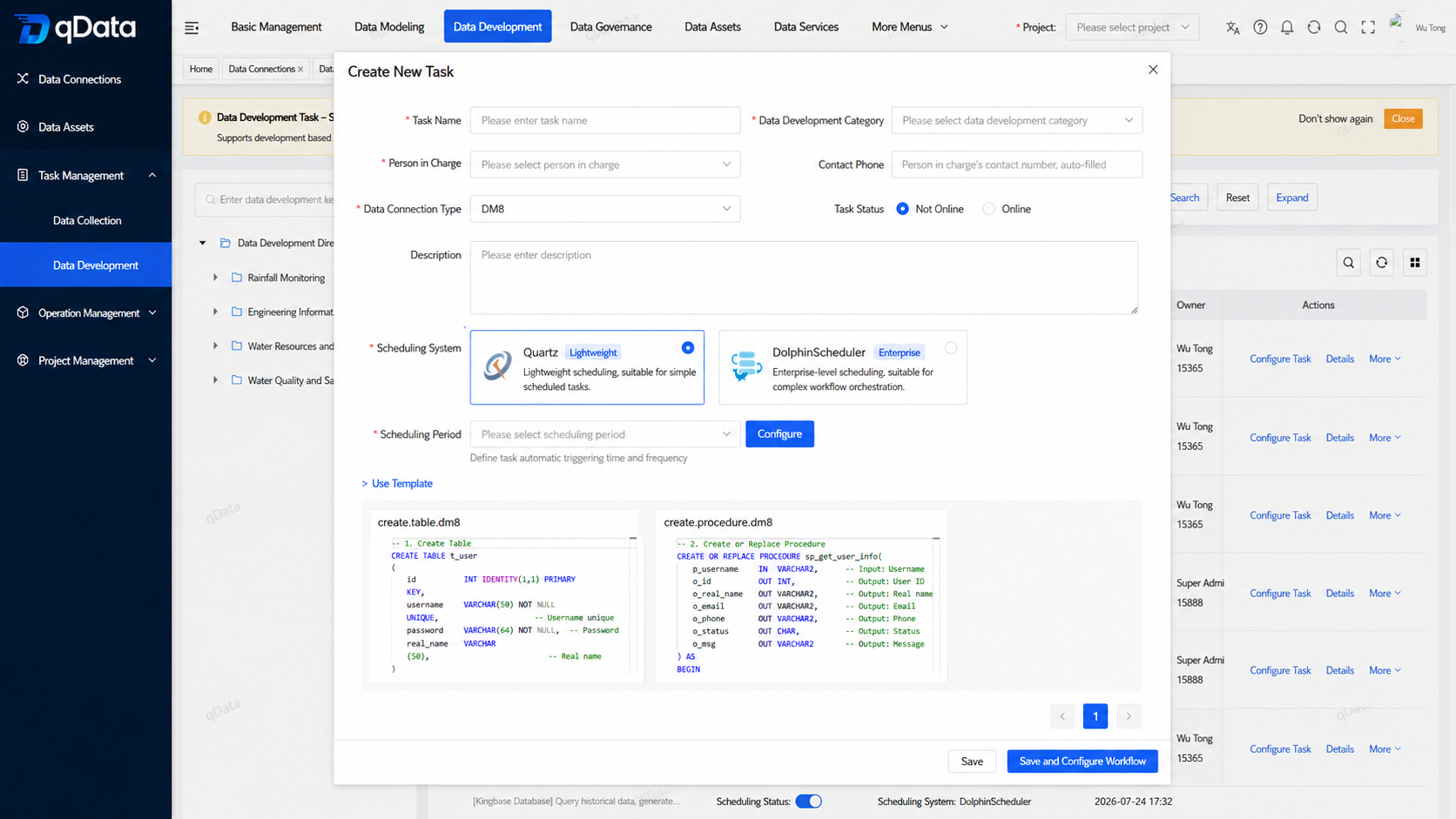 Create data development task
