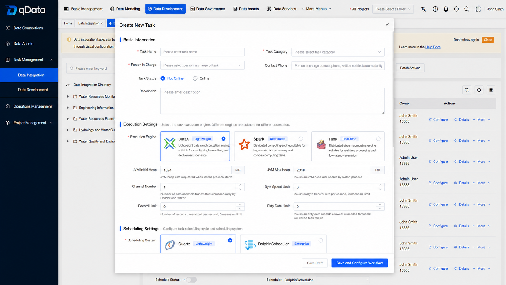 Create data integration task