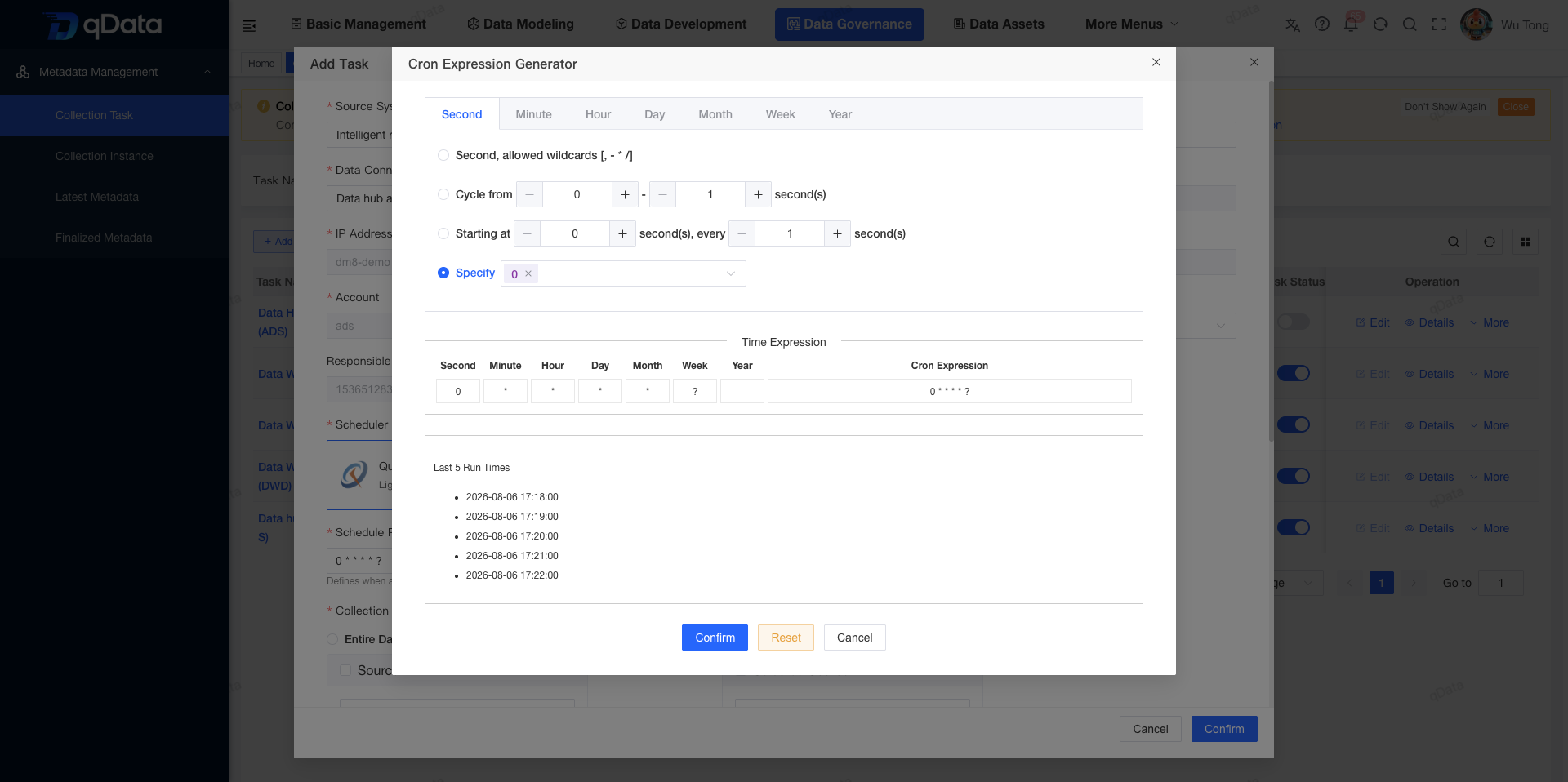 Metadata collection schedule