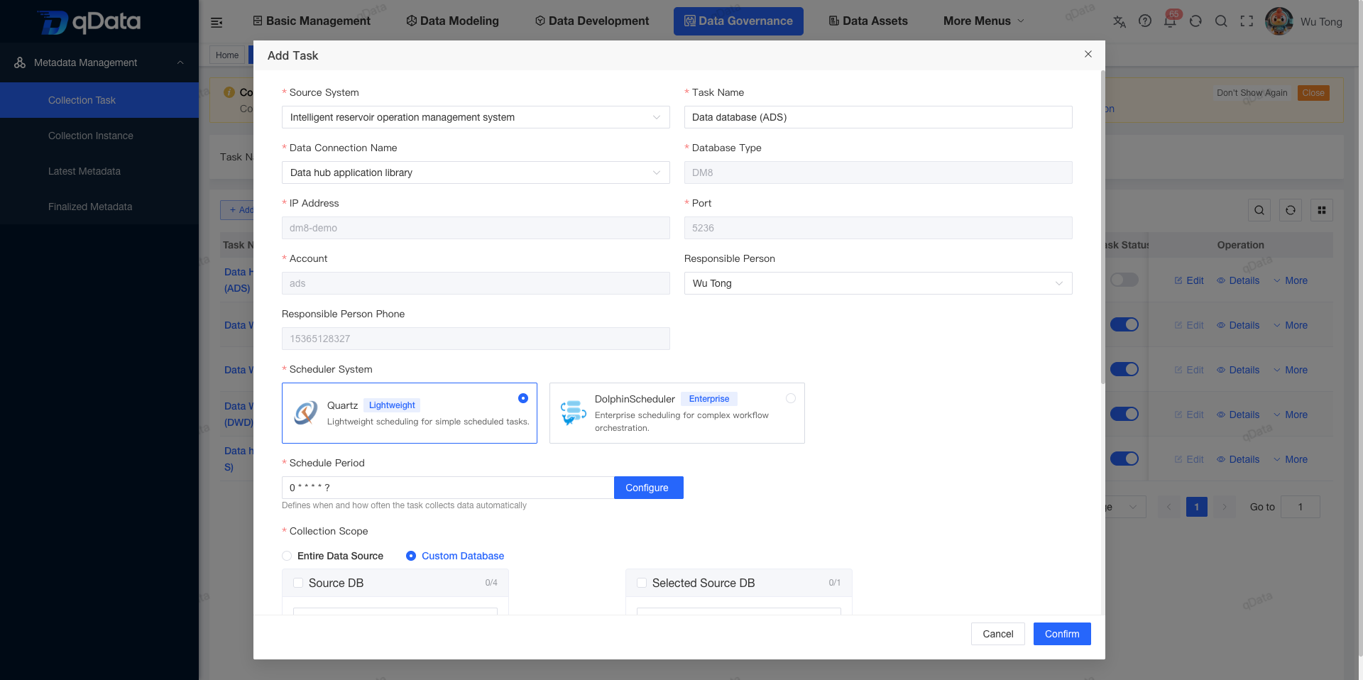 Metadata collection task form