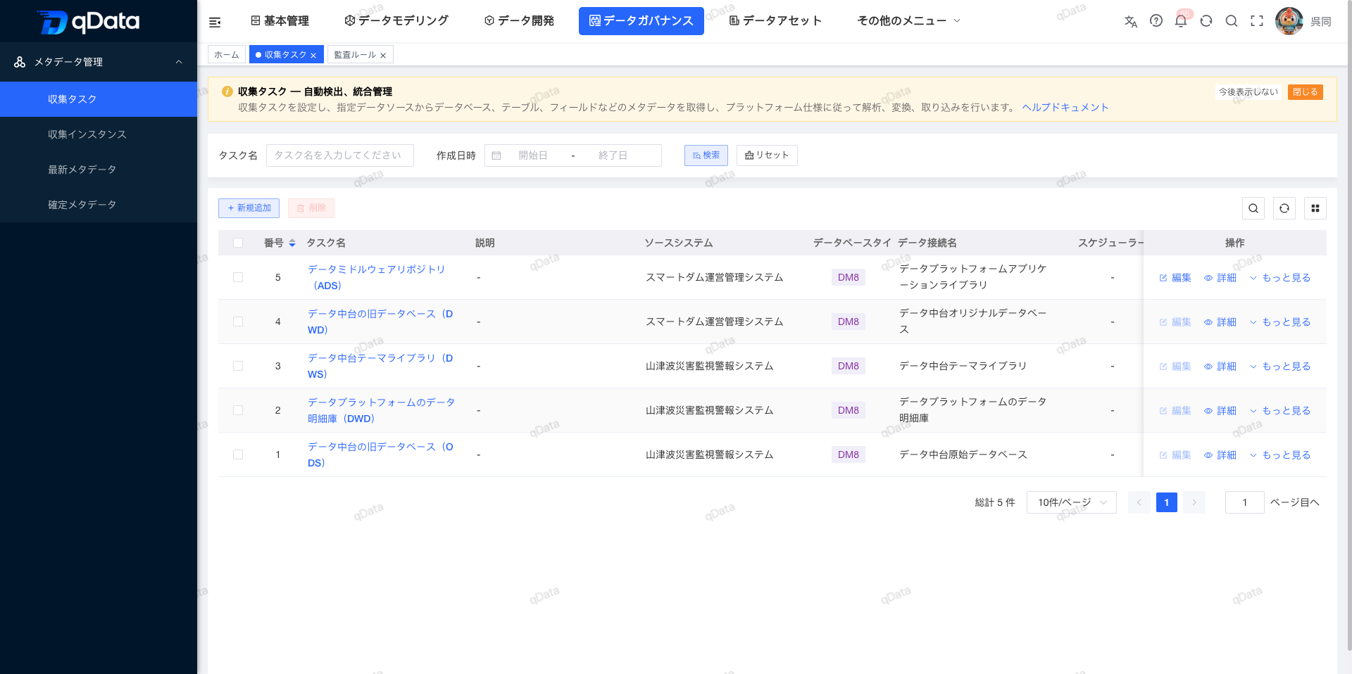 メタデータ収集タスク一覧