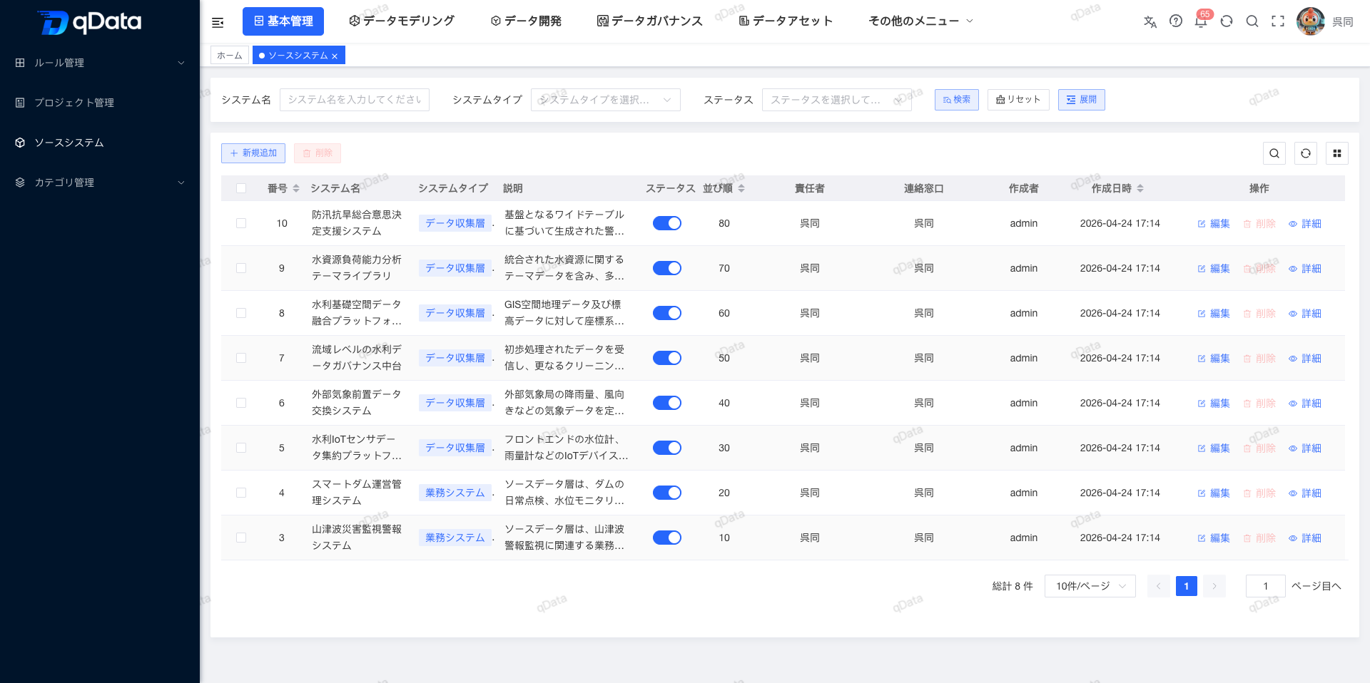 ソースシステム一覧